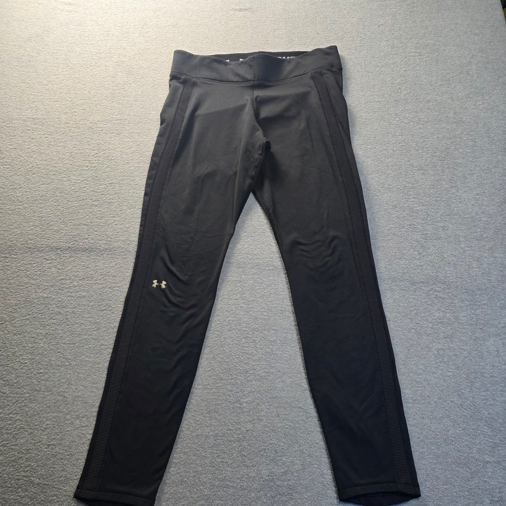 Under Armour Compression Leggings Womens Medium Black Logo Waistband Performance